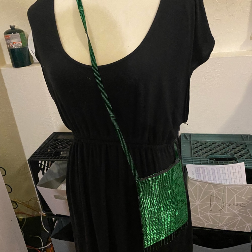 Green Beaded Evening Purse with Fringe